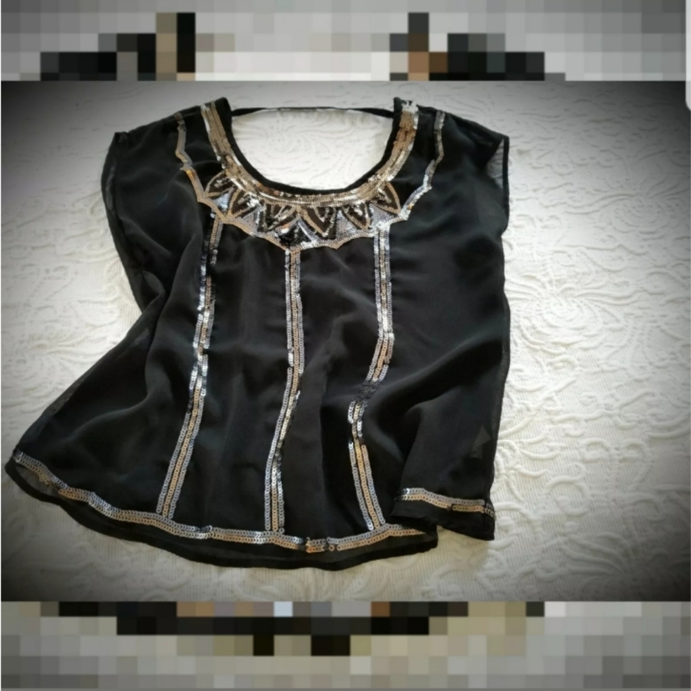 Black sheer sexy top sequins party Holidays  *Firm Price